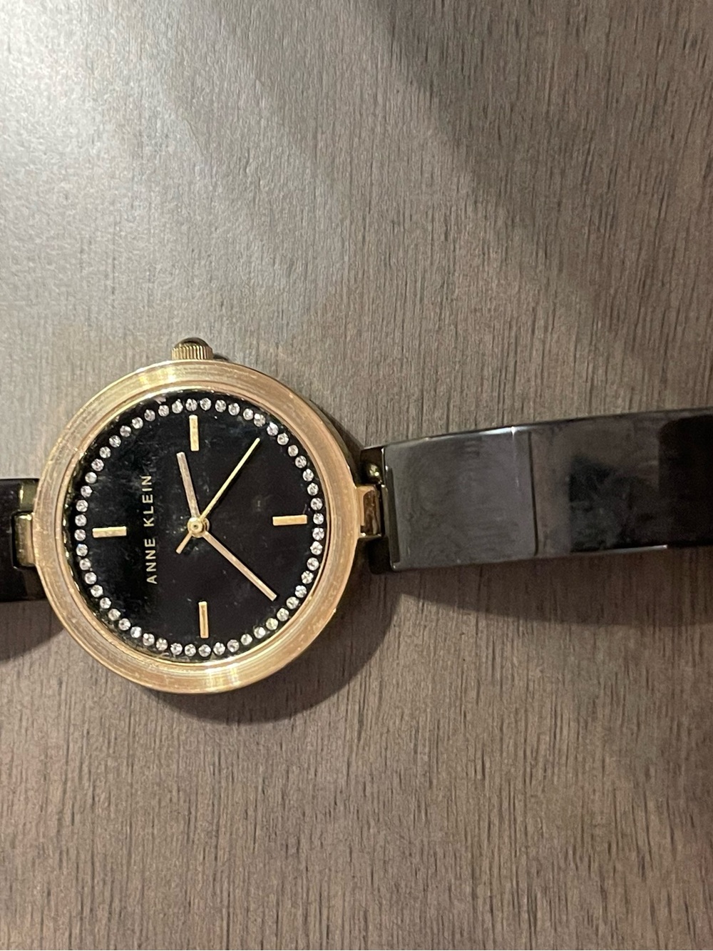 Anne Klein Black and Gold Crystal Accent Bracelet Watch